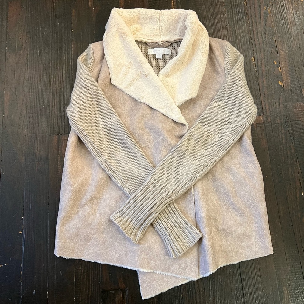 New York & Company Sweater Jacket Faux Suede